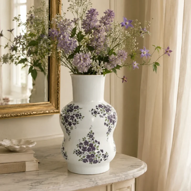 Zsolnai matricás porcelán váza virágmintás felülettel