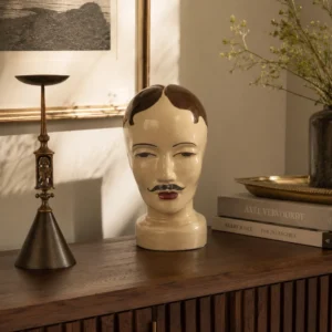 Német bajuszos férfifej kerámia dekoráció art deco hangulattal