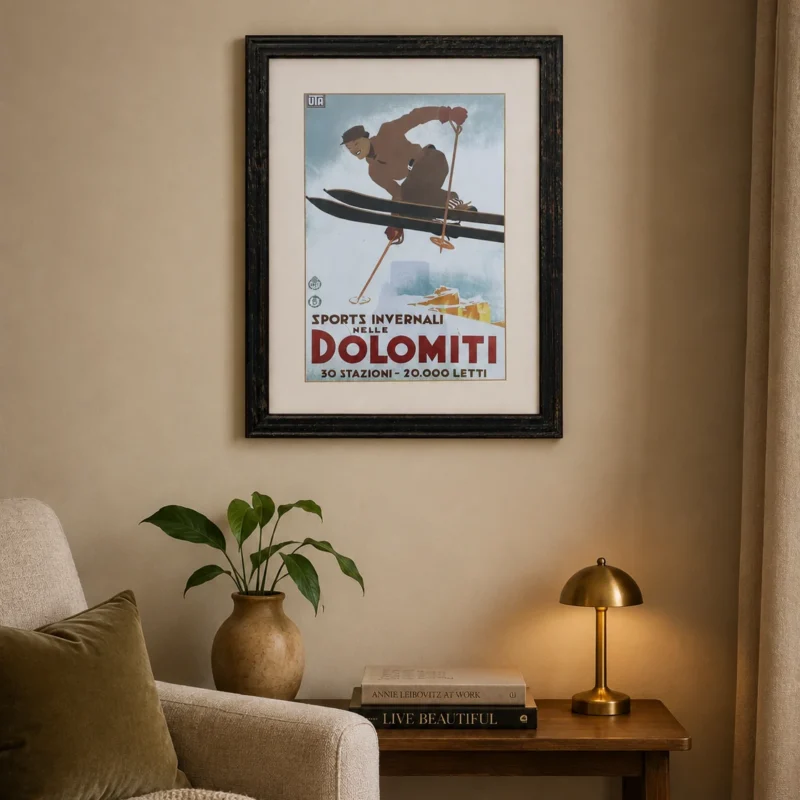 Dolomiti síplakát retro alpesi hangulatú enteriőrben